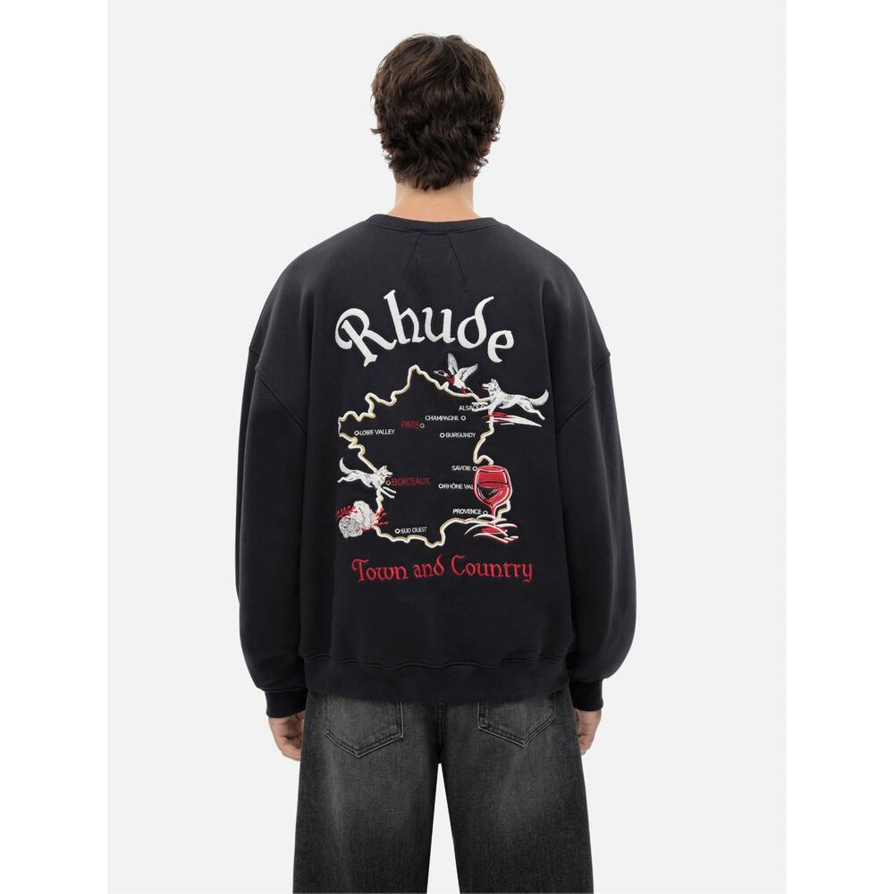 Rhude Unreleased Black Town & Country Embroidered Crewneck Sweatshirt